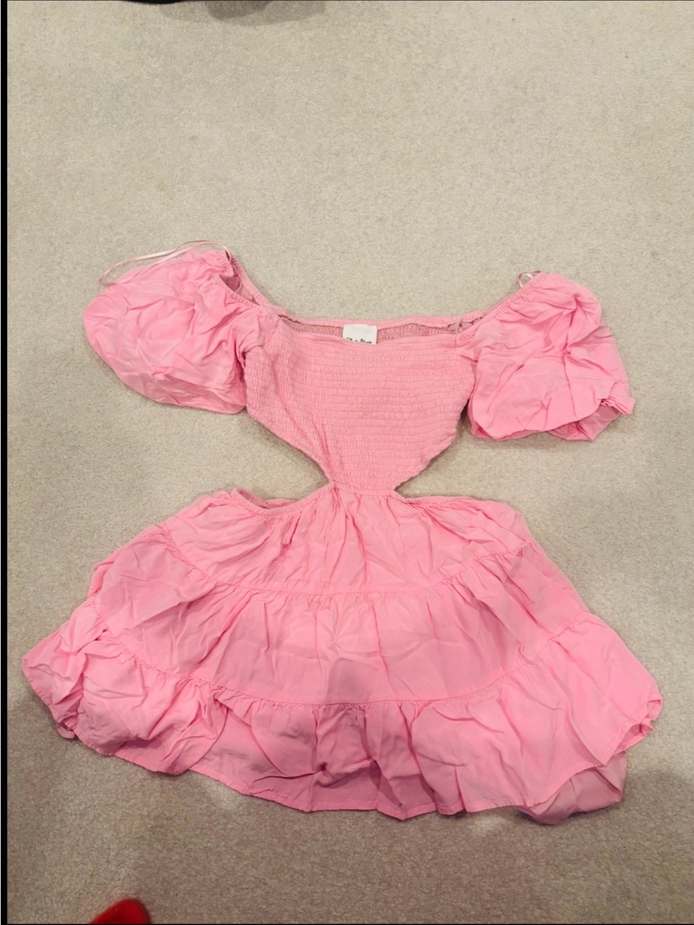SKY TO THE MOON, Pink Puff-Sleeve Cutout Mini Dress, Size Medium